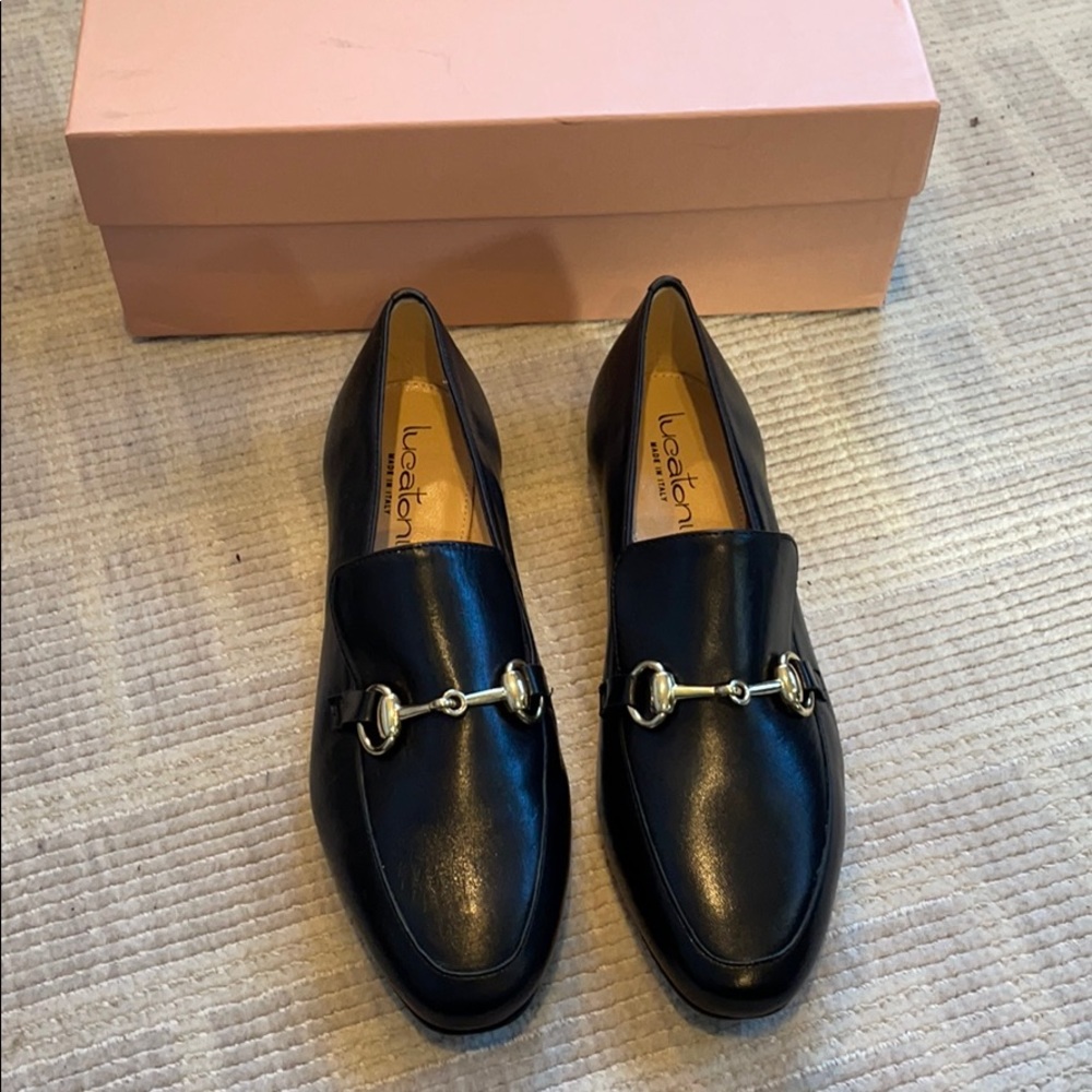 Lucatoni Black Leather Italian Horse Bit Loafers